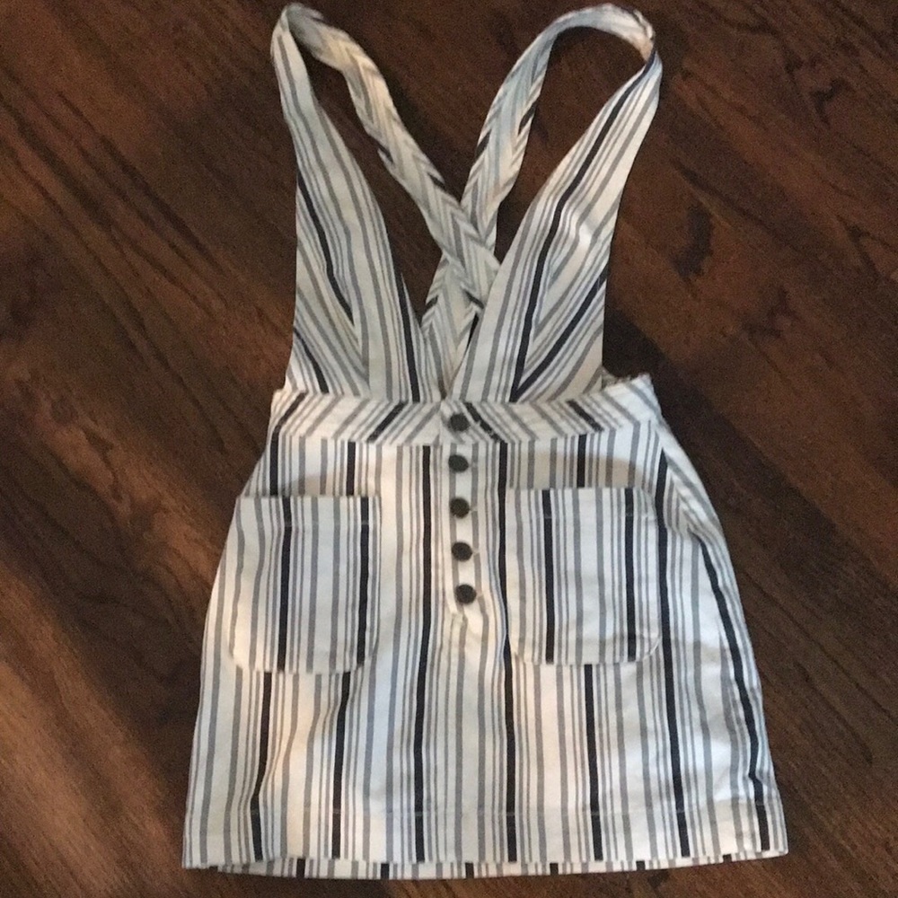 Free People denim white, gray, & dark navy overall jumper. Size 0.